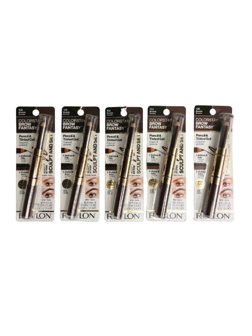 5 Revlon ColorStay Brow Fantasy, Eyebrow Pencil & Tinted Gel Brunette 105 NEW